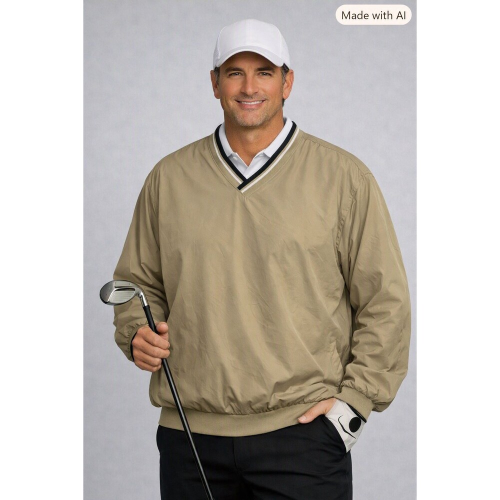 Bolle Golf Mens L Beige V Neck Windbreaker Pullover Water Wind Resistant